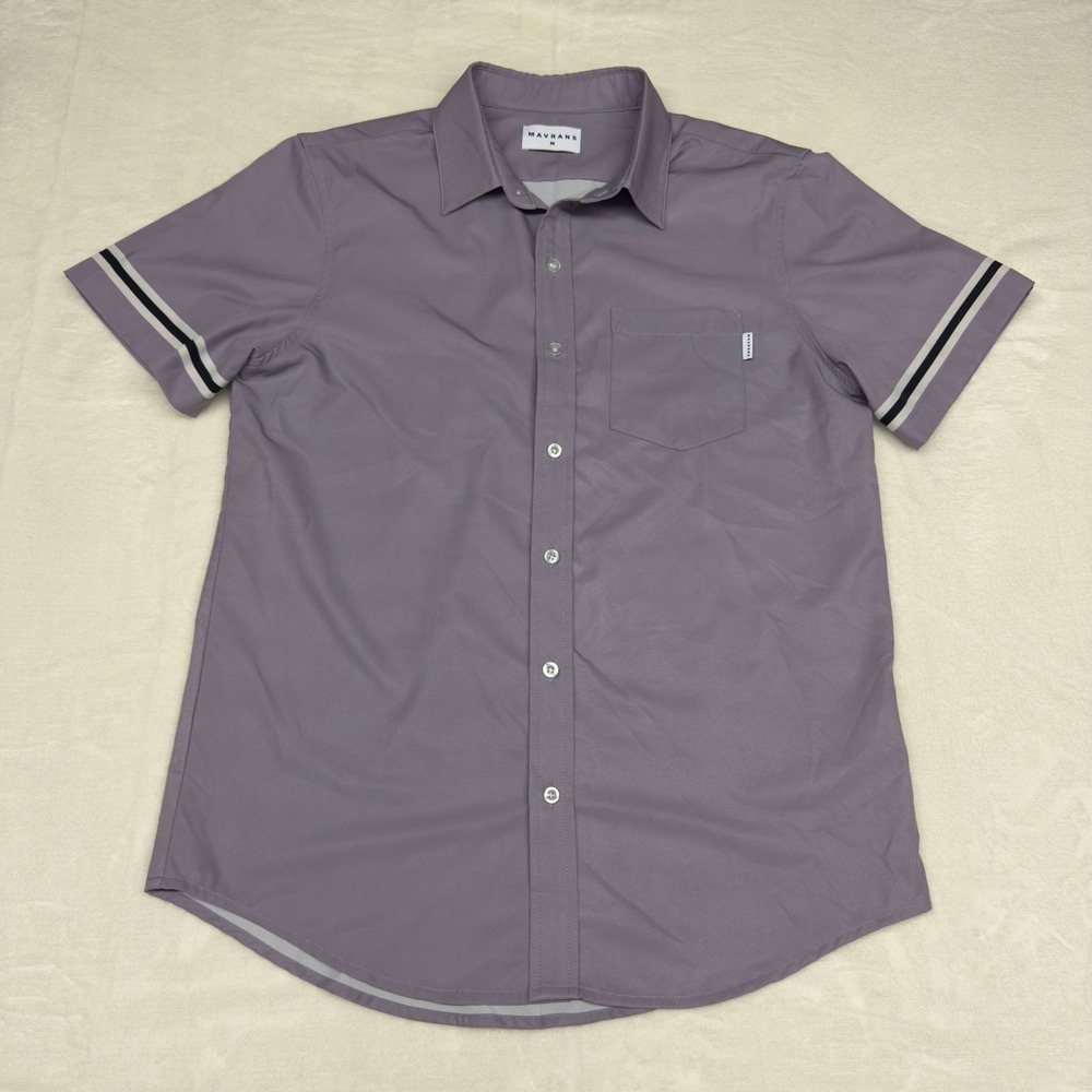 Mavrans Shirt Mens Medium Purple Grey Short Sleeve Cuban Collar Miami Button Up